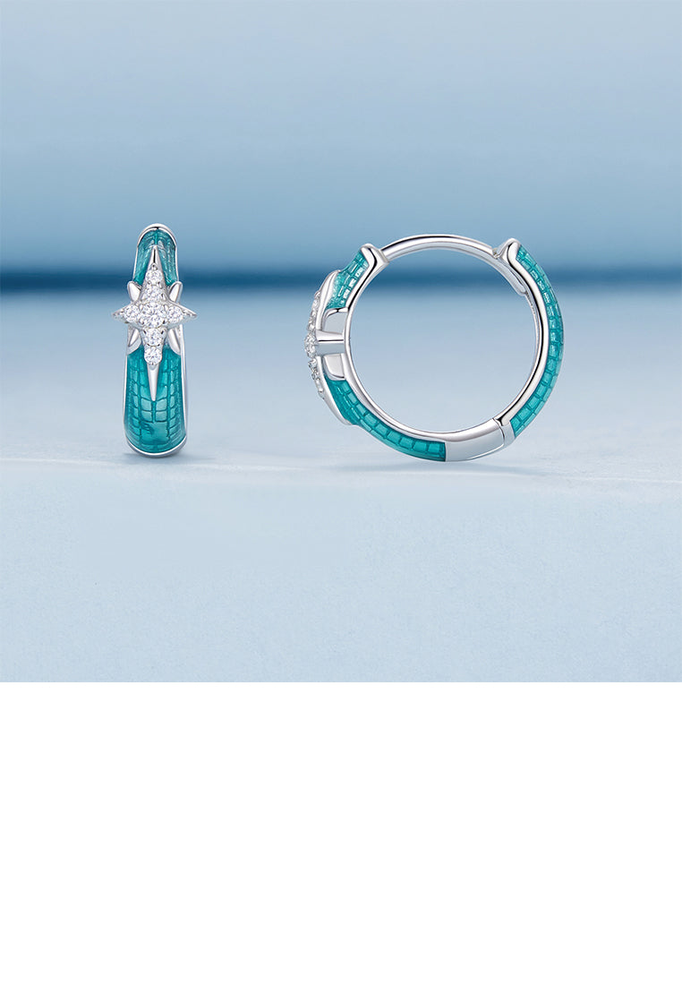 925 Sterling Silver Fashion Simple Star Enamel Geometric Earrings with Cubic Zirconia - Luxurious Look