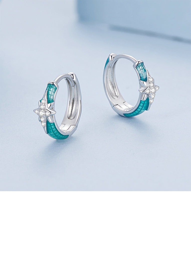 925 Sterling Silver Fashion Simple Star Enamel Geometric Earrings with Cubic Zirconia - Luxurious Look