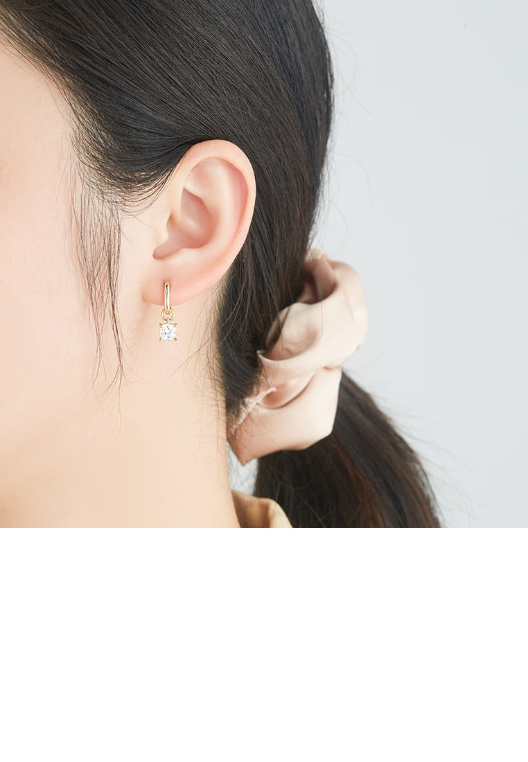 925 Sterling Silver Plated Gold Simple Fashion Geometric Square White Cubic Zirconia Dangle Earring - Luxurious Look