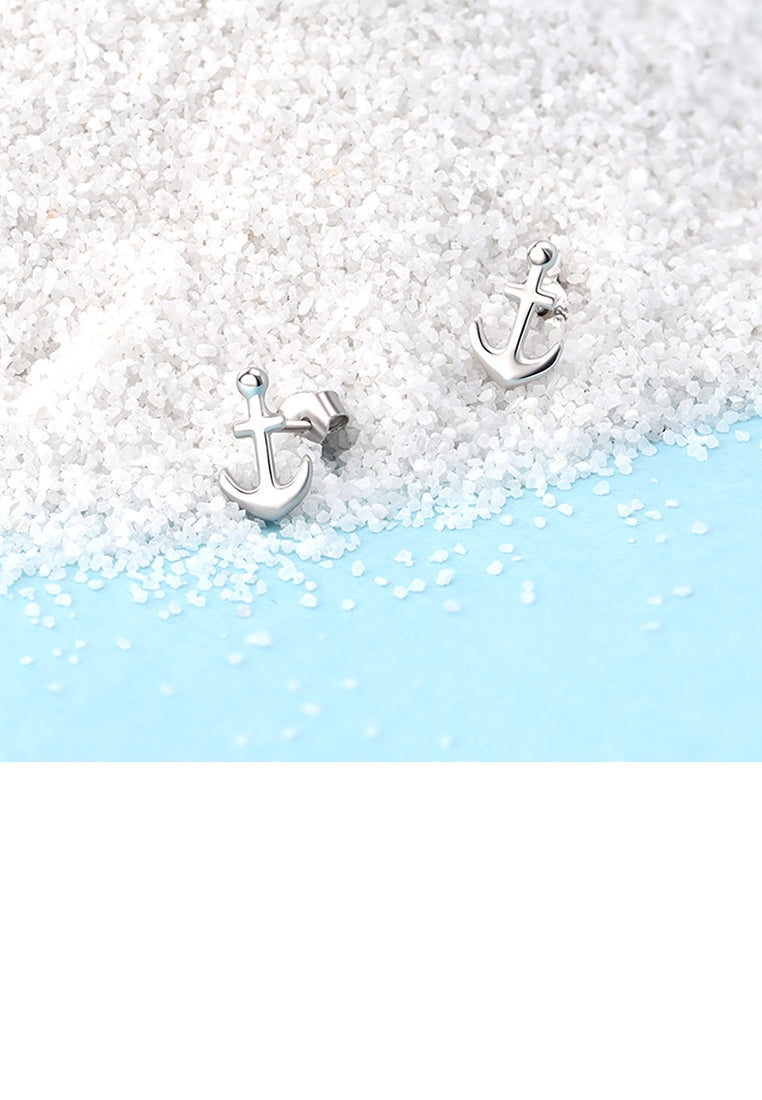 925 Sterling Silver Fashion Simple Anchor Stud Earrings