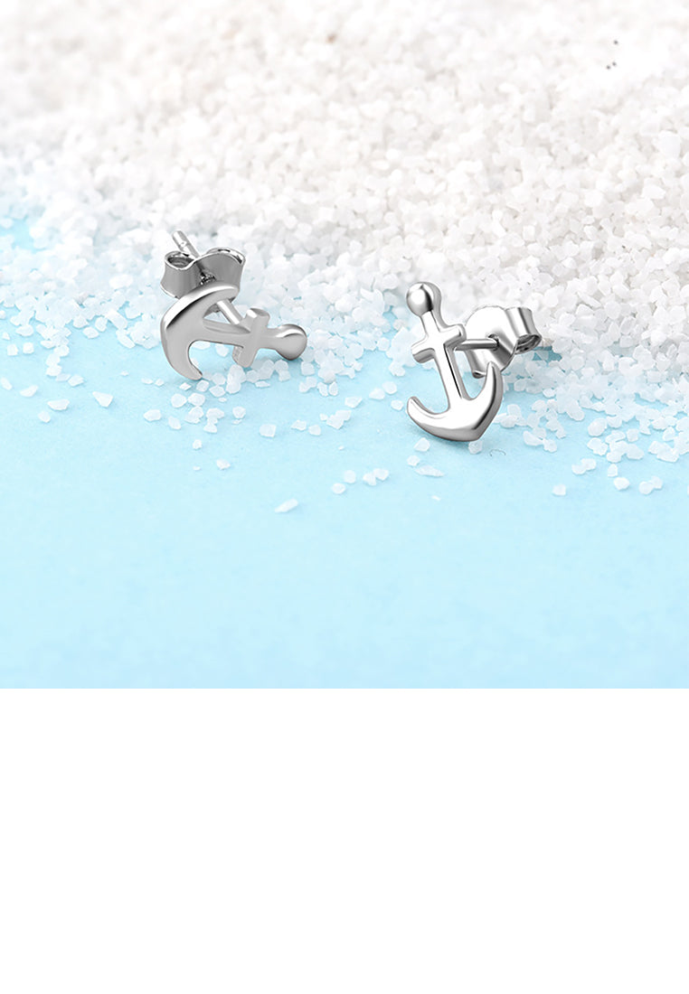 925 Sterling Silver Fashion Simple Anchor Stud Earrings