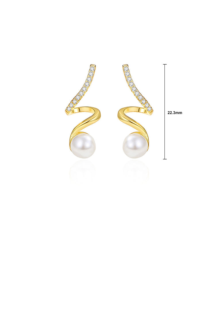 925 Sterling Silver Plated Gold Fashion Simple Line Geometric Imitation Pearl Earrings with Cubic Zirconia - Luxurious Look
