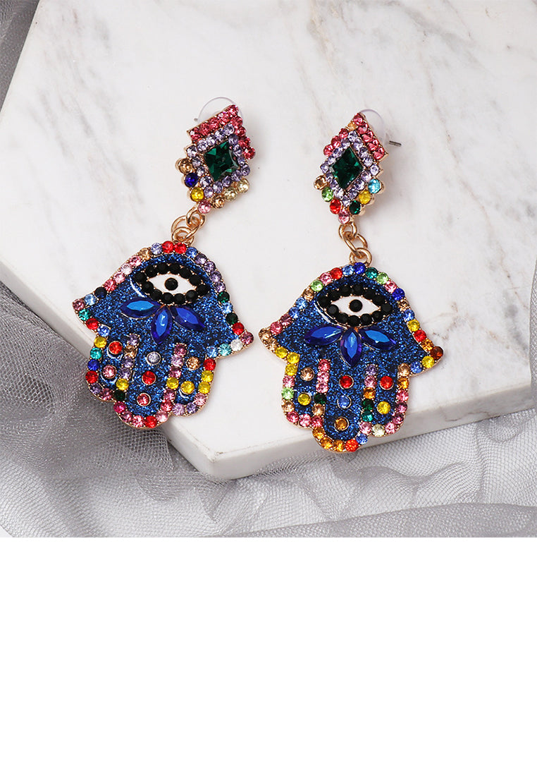 Brilliant Personality Plated Gold Devil Hand Earrings with Blue Cubic Zirconia - Luxurious Look