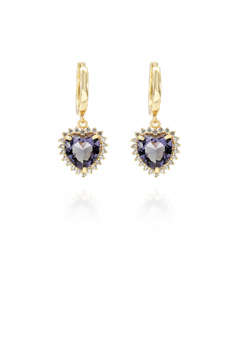 Fashion Simple Plated Gold Heart Earrings with Purple Cubic Zirconia - Luxurious Look