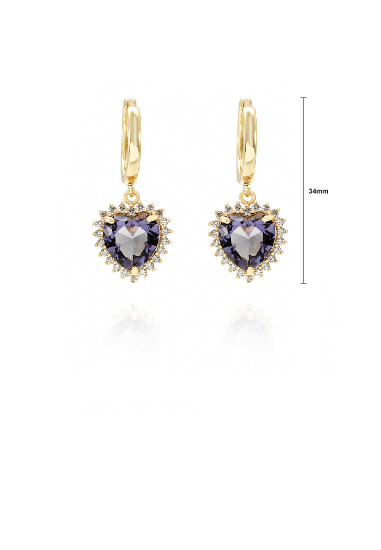 Fashion Simple Plated Gold Heart Earrings with Purple Cubic Zirconia - Luxurious Look