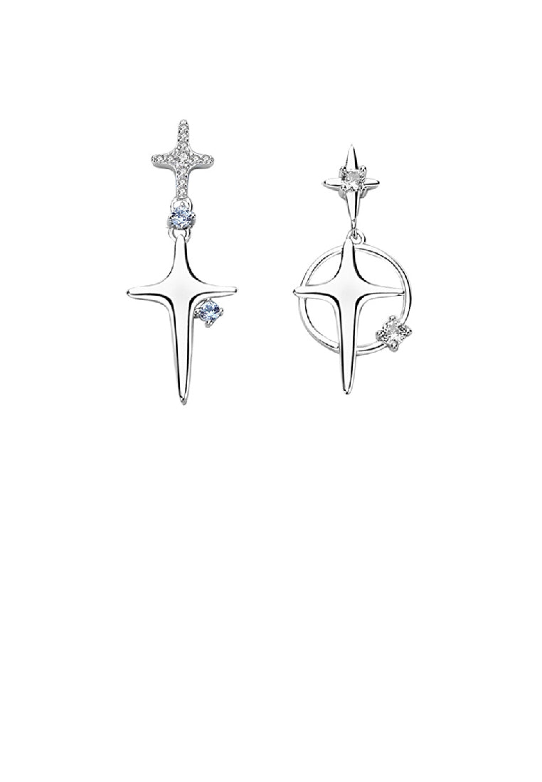 925 Sterling Silver Simple Personality Cross Circle Asymmetric Earrings with Cubic Zirconia - Luxurious Look