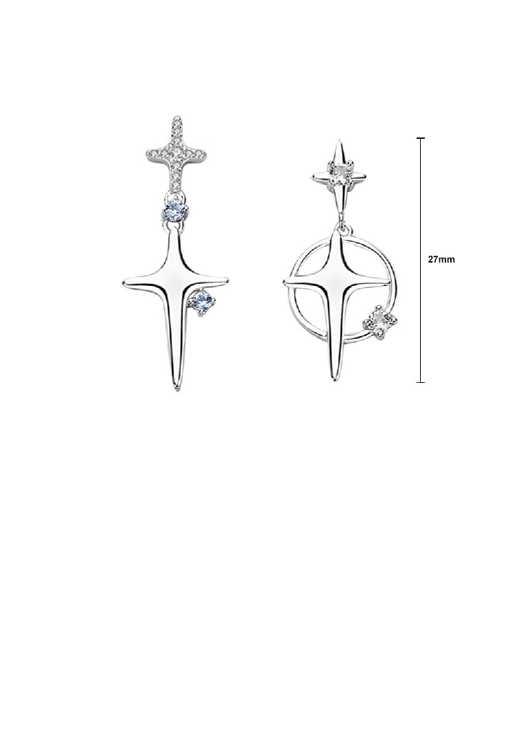 925 Sterling Silver Simple Personality Cross Circle Asymmetric Earrings with Cubic Zirconia - Luxurious Look