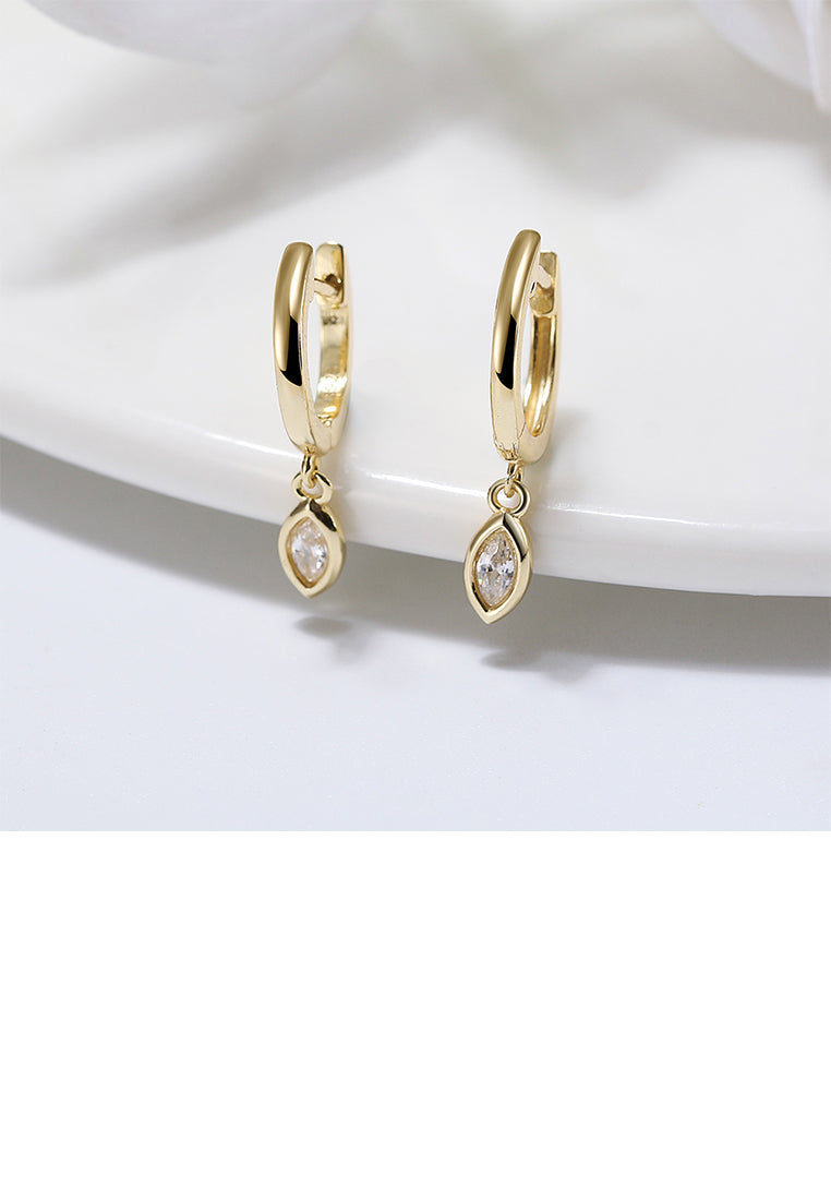 925 Sterling Silver Plated Gold Simple Fashion Water Drop Geometric Earrings with Cubic Zirconia - Luxurious Look