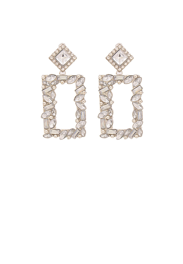 Fashion and Simple Plated Gold Hollow Rectangular Earrings with White Cubic Zirconia - Luxurious Look