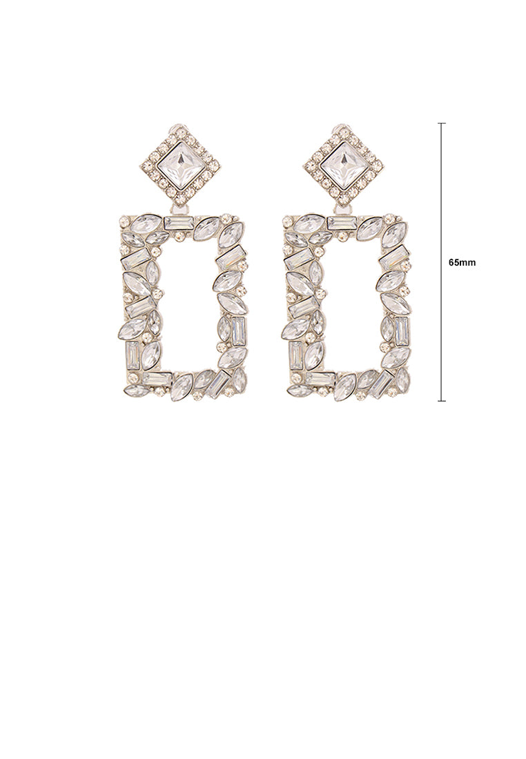 Fashion and Simple Plated Gold Hollow Rectangular Earrings with White Cubic Zirconia - Luxurious Look