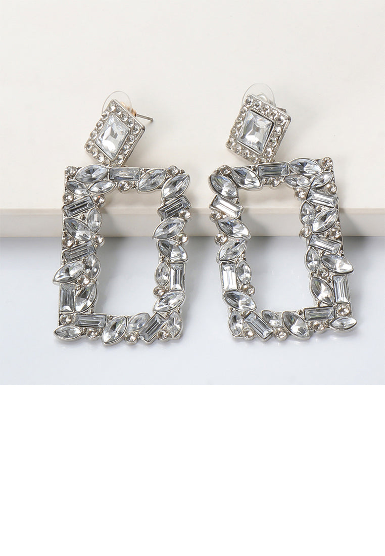 Fashion and Simple Plated Gold Hollow Rectangular Earrings with White Cubic Zirconia - Luxurious Look