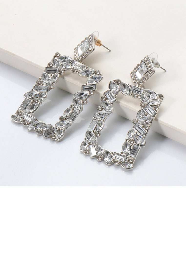 Fashion and Simple Plated Gold Hollow Rectangular Earrings with White Cubic Zirconia - Luxurious Look