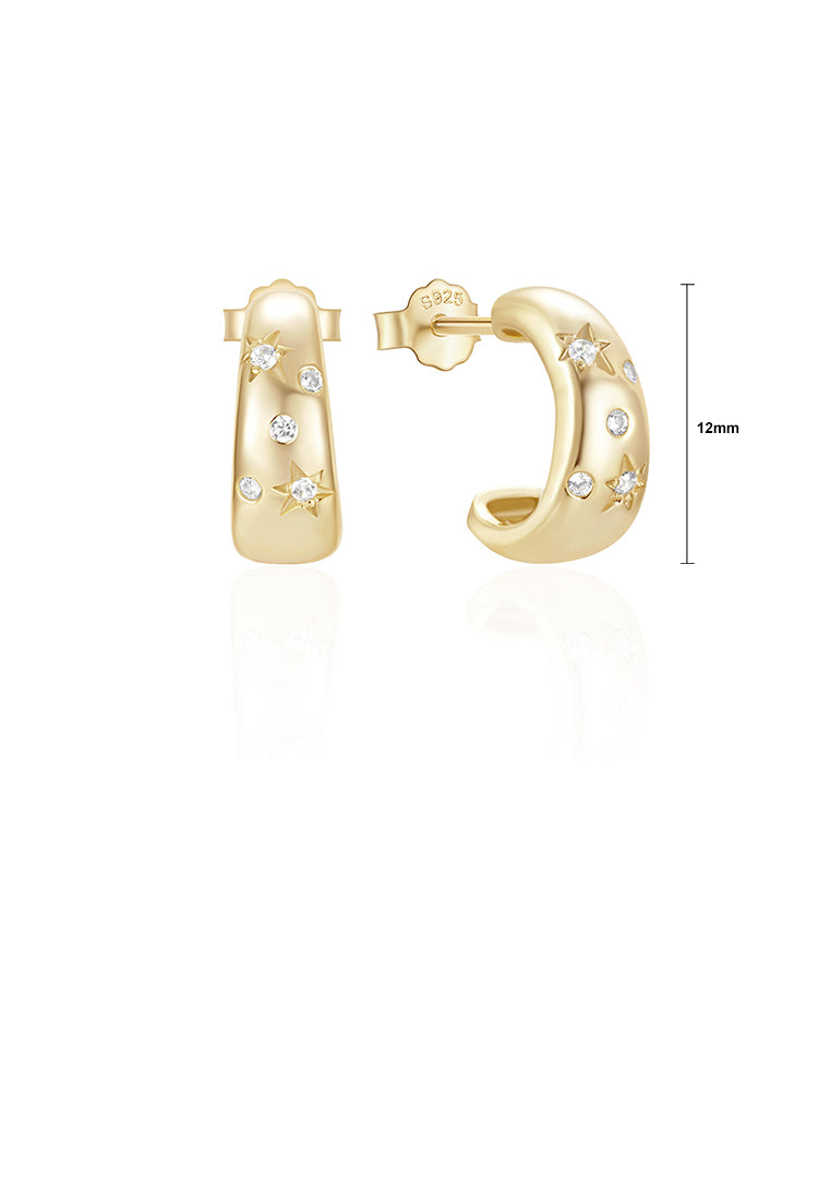 925 Sterling Silver Plated Gold Simple Fashion Star Pattern C-shaped Geometric Stud Earrings with Cubic Zirconia - Luxurious Look