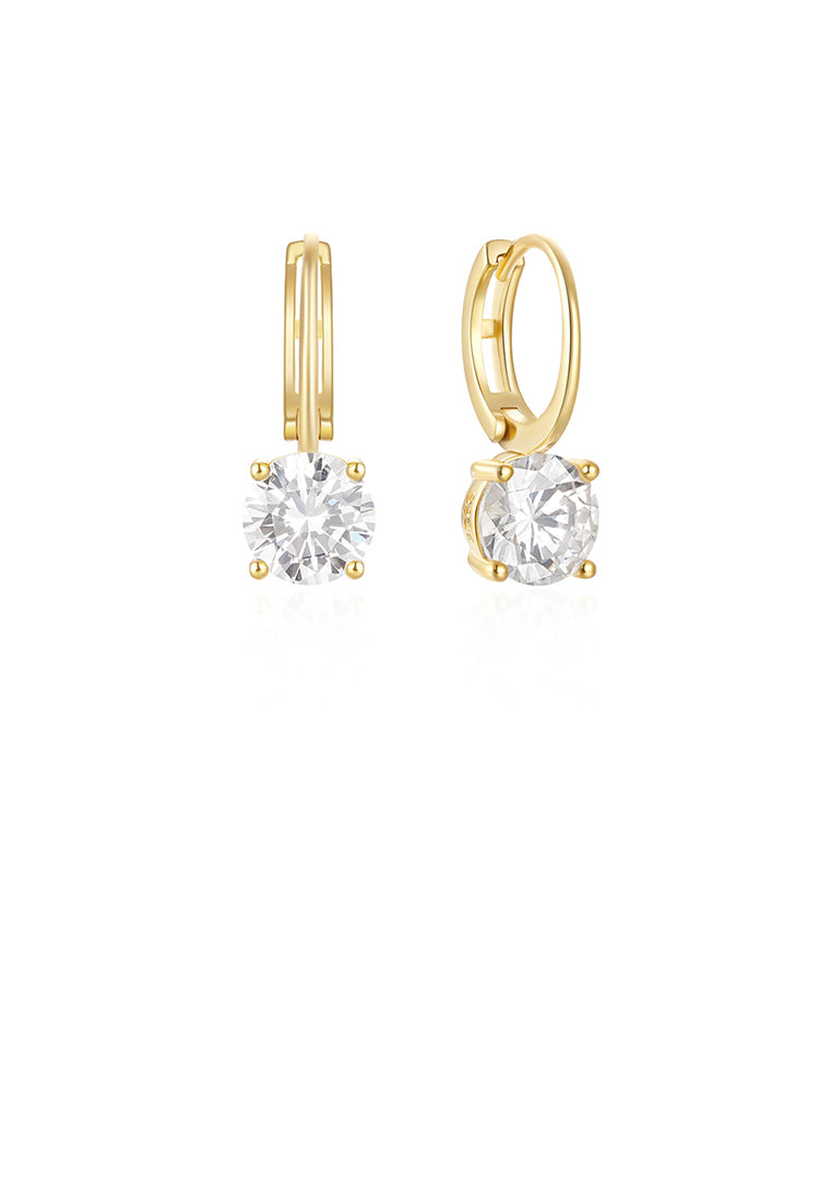 925 Sterling Silver Plated Gold Simple and Fashion Geometric Round Cubic Zirconia Earrings - Luxurious Look
