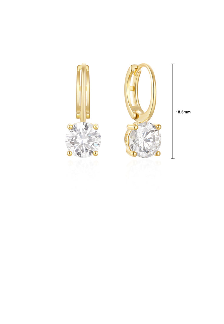 925 Sterling Silver Plated Gold Simple and Fashion Geometric Round Cubic Zirconia Earrings - Luxurious Look