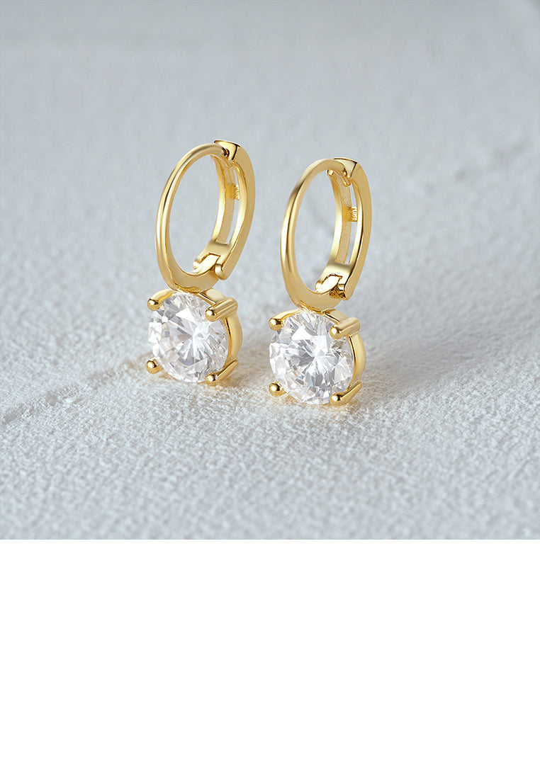 925 Sterling Silver Plated Gold Simple and Fashion Geometric Round Cubic Zirconia Earrings - Luxurious Look