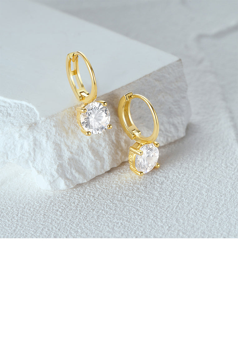 925 Sterling Silver Plated Gold Simple and Fashion Geometric Round Cubic Zirconia Earrings - Luxurious Look