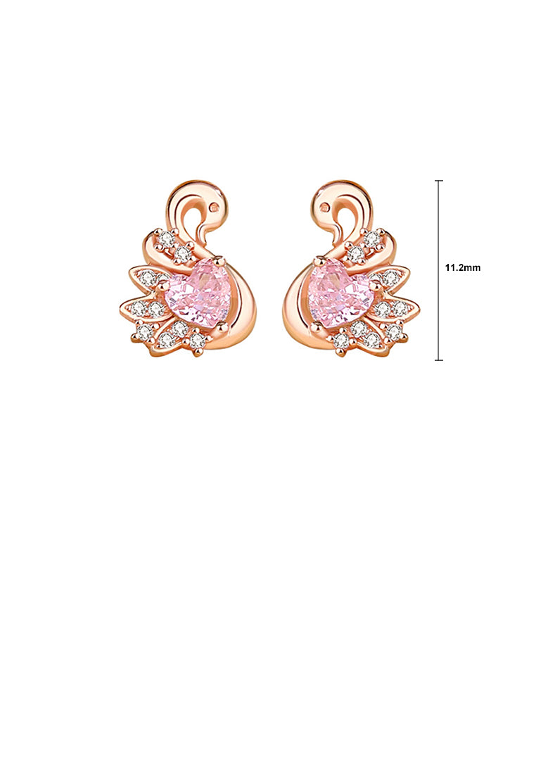 925 Sterling Silver Plated Rose Gold Simple Elegant Swan Stud Earrings with Cubic Zirconia - Luxurious Look
