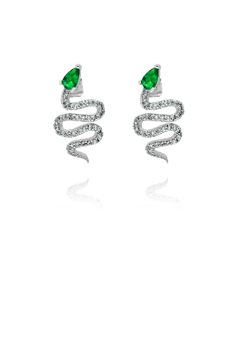 Simple and Personalized Snake Stud Earrings with Green Cubic Zirconia - Luxurious Look