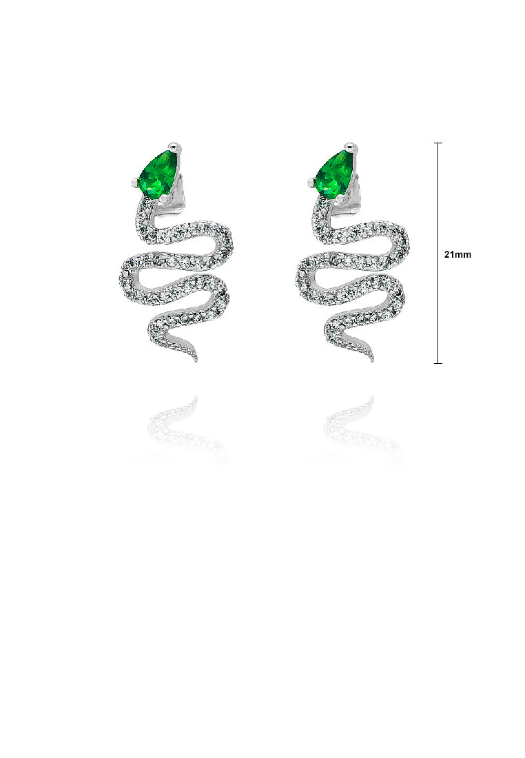Simple and Personalized Snake Stud Earrings with Green Cubic Zirconia - Luxurious Look