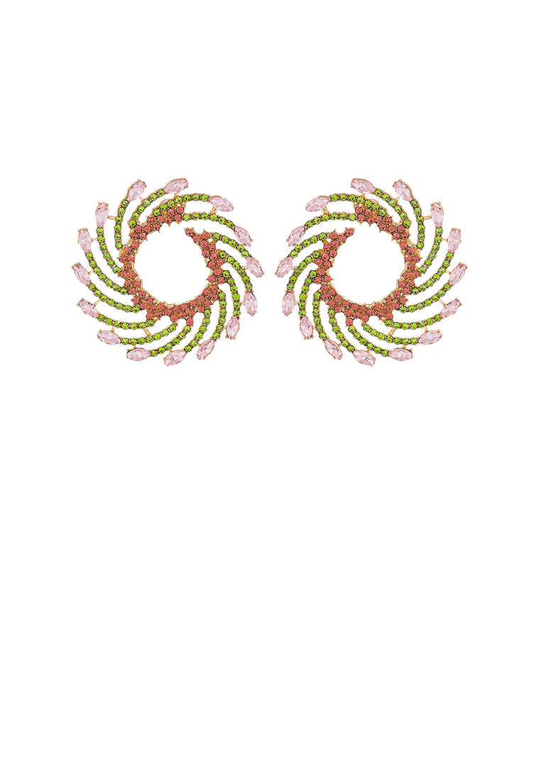 Fashion and Personalized Plated Gold Whirlwind Fireworks Stud Earrings with Pink Cubic Zirconia - Luxurious Look - Vibrant Color