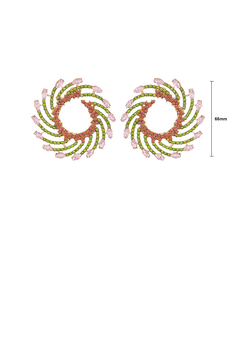 Fashion and Personalized Plated Gold Whirlwind Fireworks Stud Earrings with Pink Cubic Zirconia - Luxurious Look - Vibrant Color