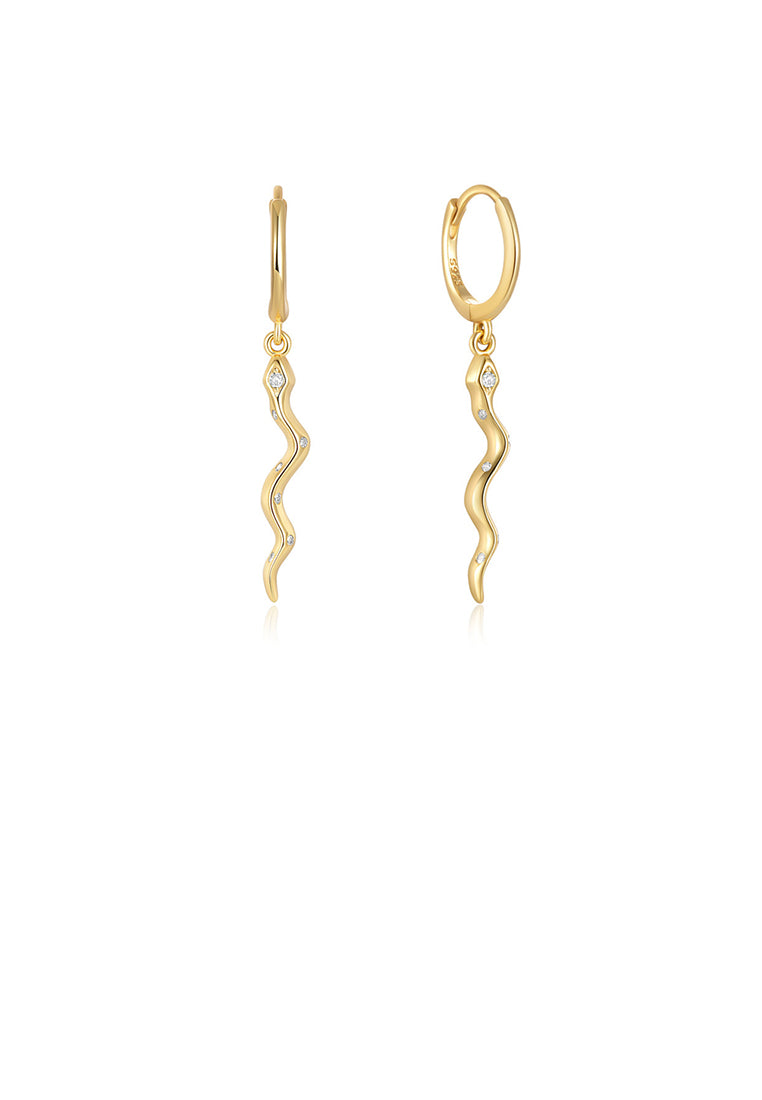 925 Sterling Silver Plated Gold Simple Personalized Snake Shape Geometric Earrings with White Cubic Zirconia - Luxurious Look