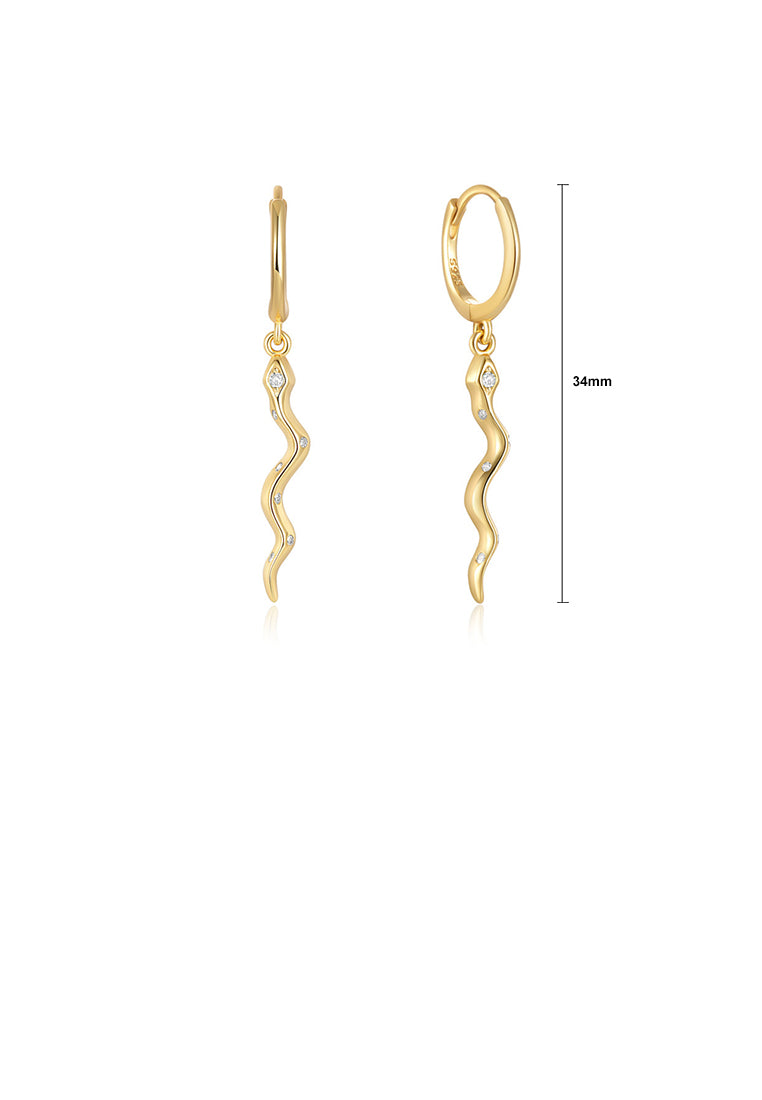925 Sterling Silver Plated Gold Simple Personalized Snake Shape Geometric Earrings with White Cubic Zirconia - Luxurious Look