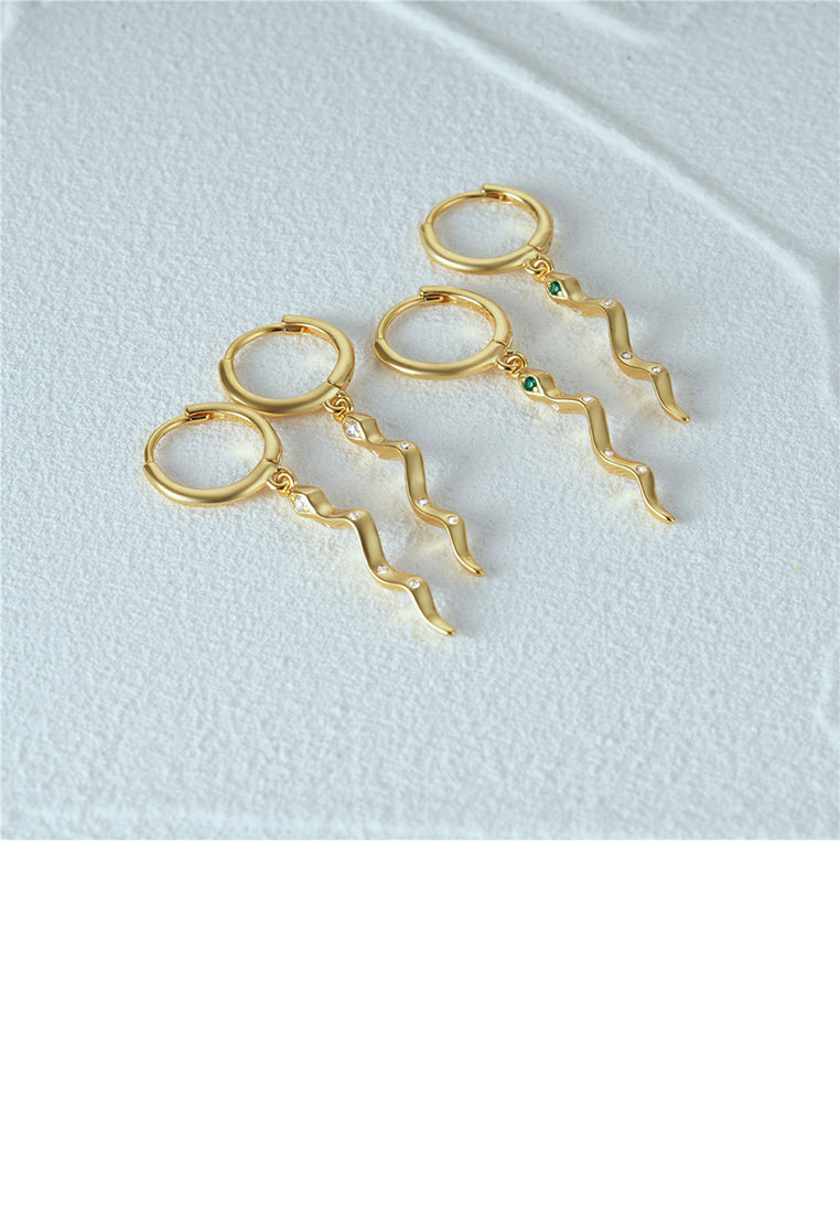 925 Sterling Silver Plated Gold Simple Personalized Snake Shape Geometric Earrings with White Cubic Zirconia - Luxurious Look