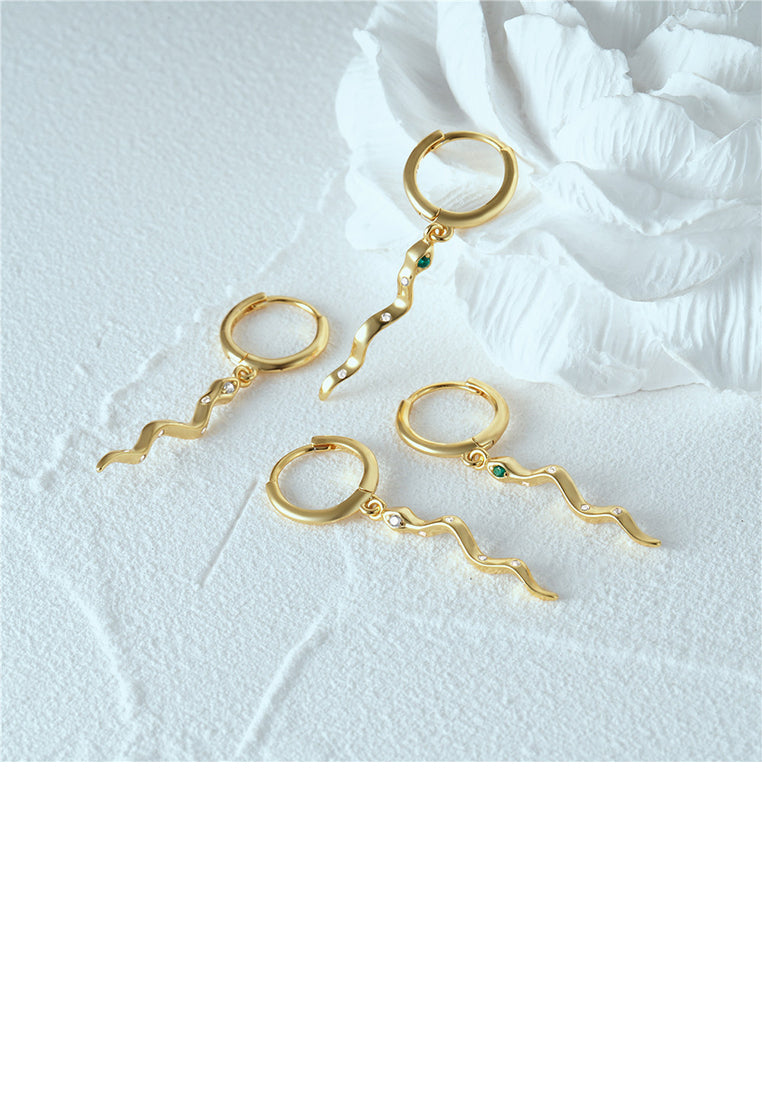 925 Sterling Silver Plated Gold Simple Personalized Snake Shape Geometric Earrings with White Cubic Zirconia - Luxurious Look