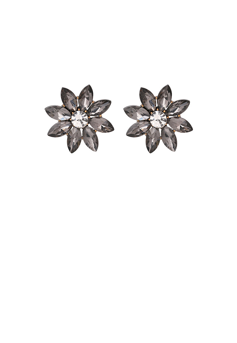 Simple and Fashion Plated Gold Flower Stud Earrings with Grey Cubic Zirconia - Luxurious Look