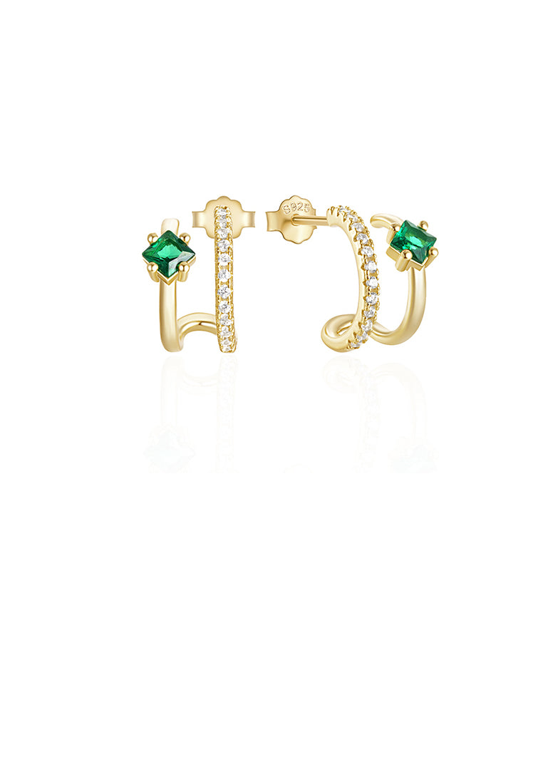 925 Sterling Silver Plated Gold Fashion Personality Line C-shaped Double-layer Geometric Stud Earrings with Cubic Zirconia - Luxurious Look
