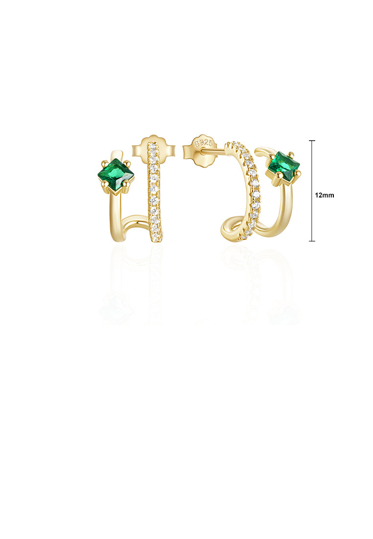 925 Sterling Silver Plated Gold Fashion Personality Line C-shaped Double-layer Geometric Stud Earrings with Cubic Zirconia - Luxurious Look