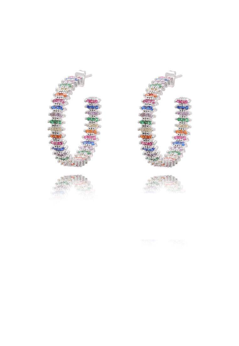 Fashion Personality C-Shape Circle Stud Earrings with Colorful Cubic Zirconia - Luxurious Look