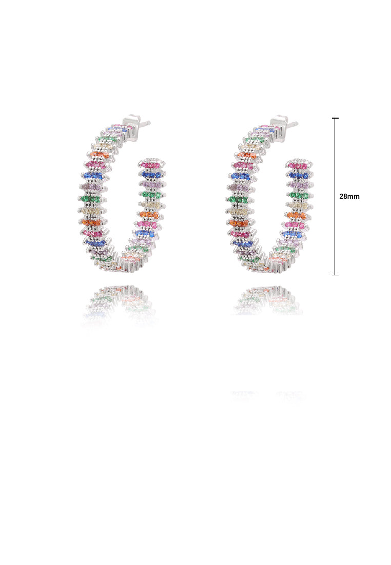 Fashion Personality C-Shape Circle Stud Earrings with Colorful Cubic Zirconia - Luxurious Look