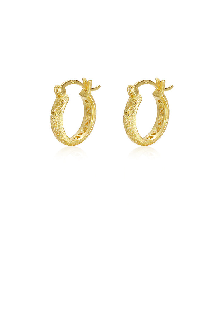 925 Sterling Silver Plated Gold Simple Temperament Frosted Geometric Hoop Earrings