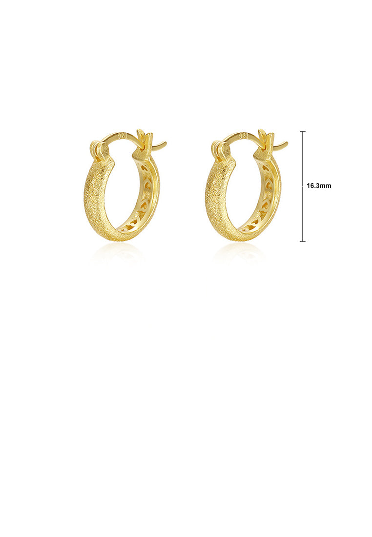 925 Sterling Silver Plated Gold Simple Temperament Frosted Geometric Hoop Earrings