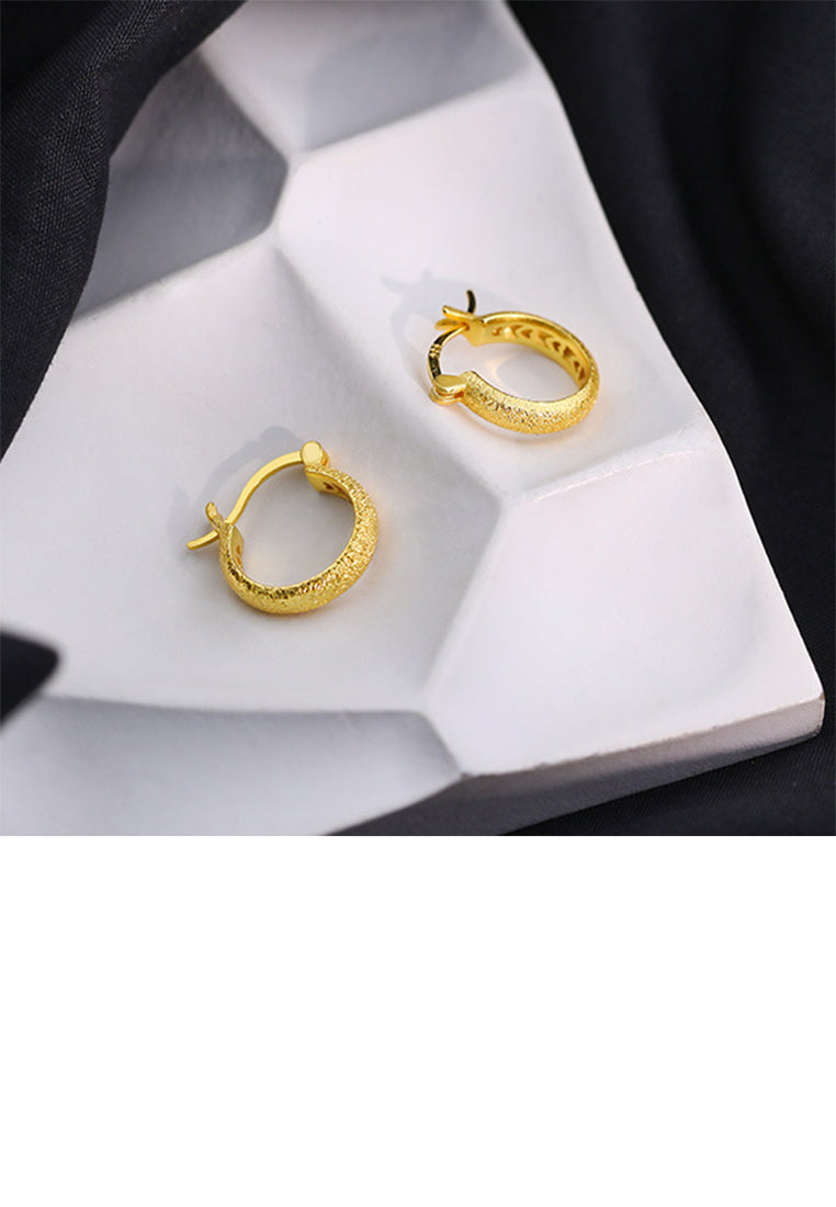 925 Sterling Silver Plated Gold Simple Temperament Frosted Geometric Hoop Earrings