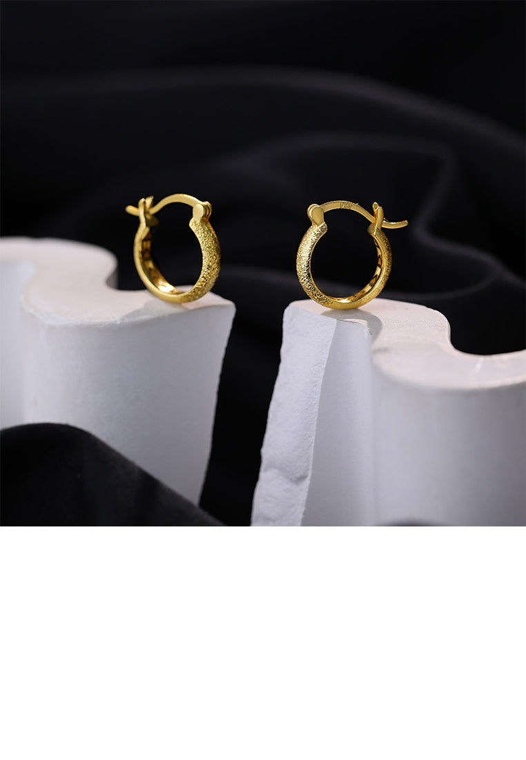 925 Sterling Silver Plated Gold Simple Temperament Frosted Geometric Hoop Earrings