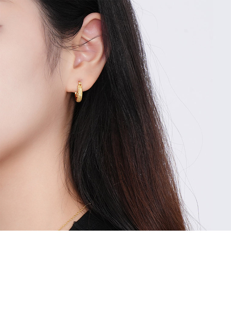 925 Sterling Silver Plated Gold Simple Temperament Frosted Geometric Hoop Earrings