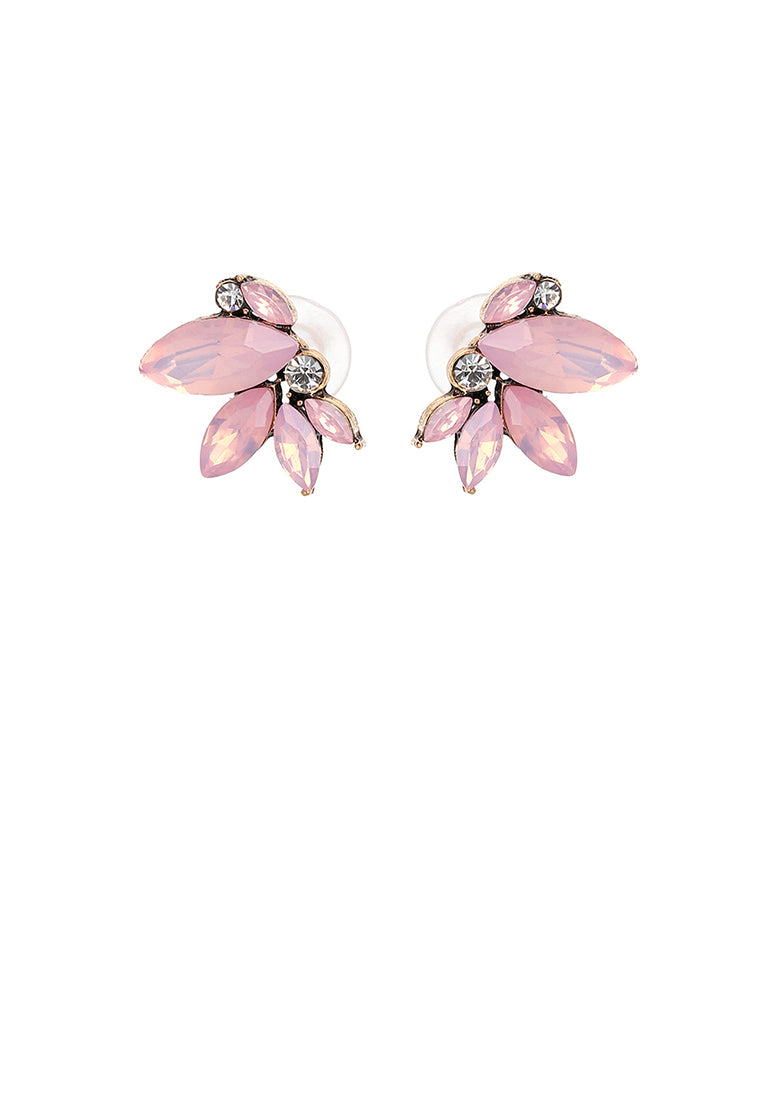 Fashion and Simple Plated Gold Flower Stud Earrings with Pink Cubic Zirconia - Luxurious Look - Vibrant Color
