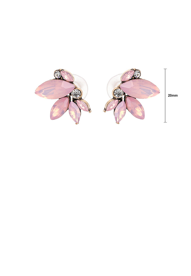 Fashion and Simple Plated Gold Flower Stud Earrings with Pink Cubic Zirconia - Luxurious Look - Vibrant Color