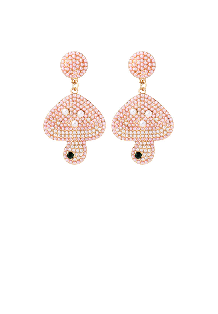 Fashion and Cute Plated Gold Mushroom Pink Ball Earrings - Vibrant Color