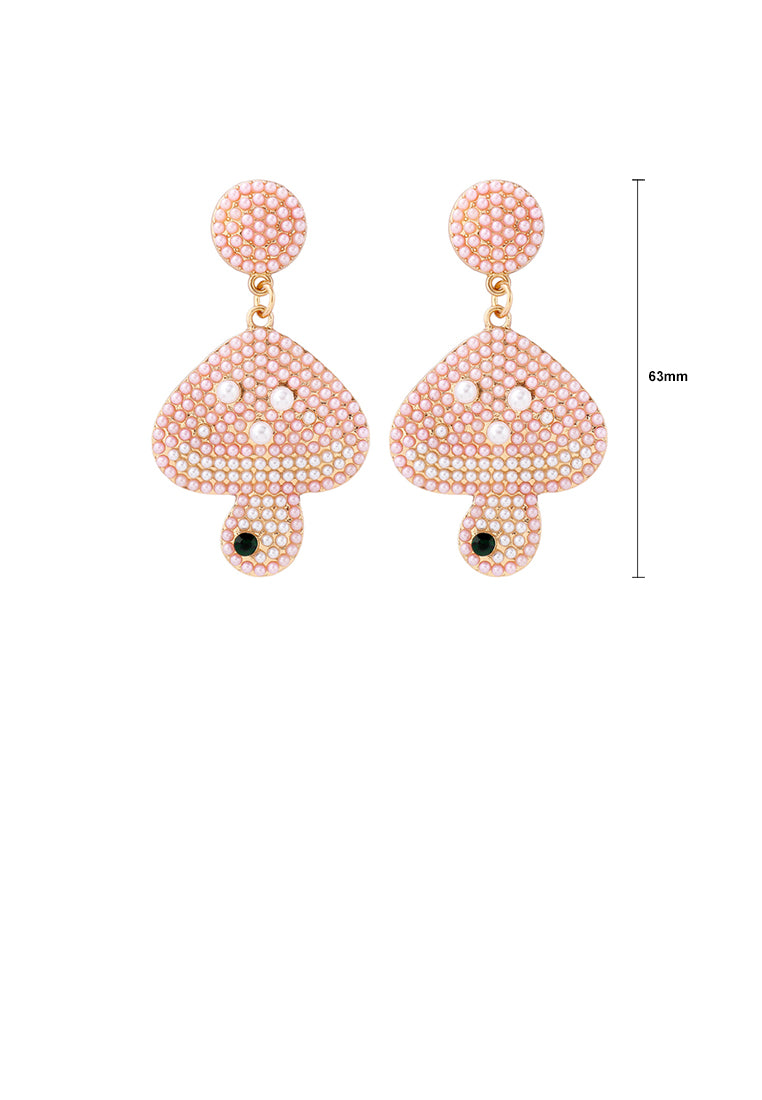 Fashion and Cute Plated Gold Mushroom Pink Ball Earrings - Vibrant Color