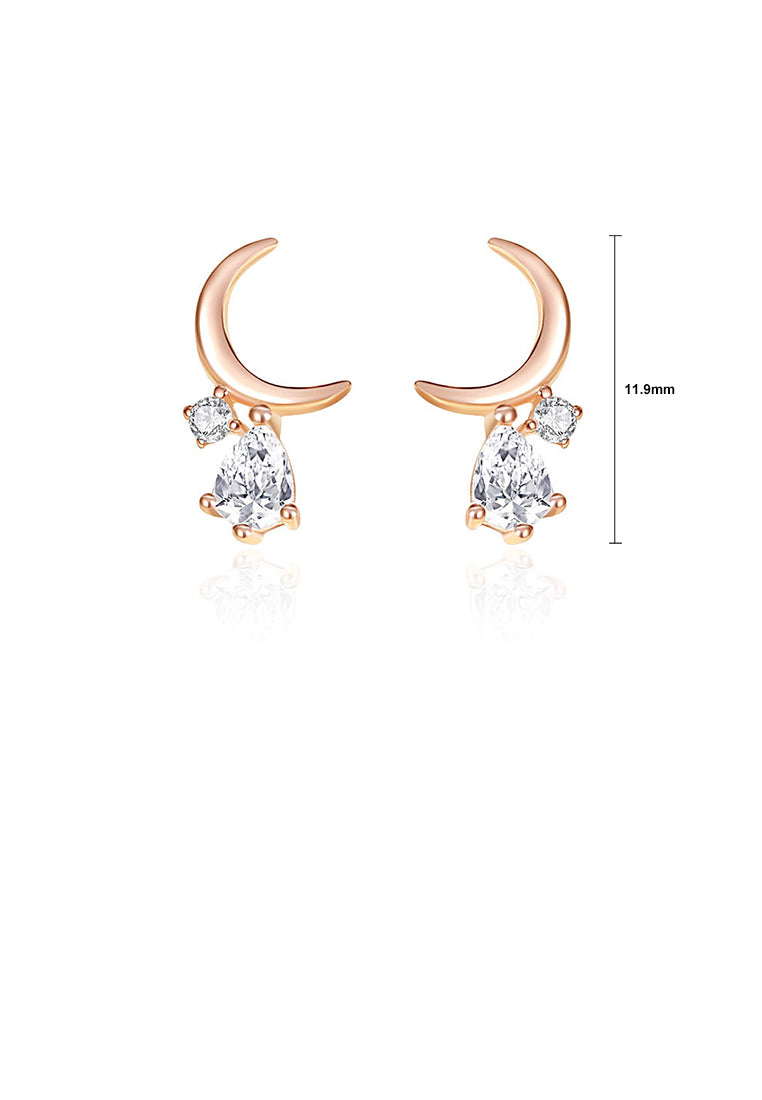 925 Sterling Silver Plated Rose Gold Simple Fashion Moon Stud Earrings with Cubic Zirconia - Luxurious Look