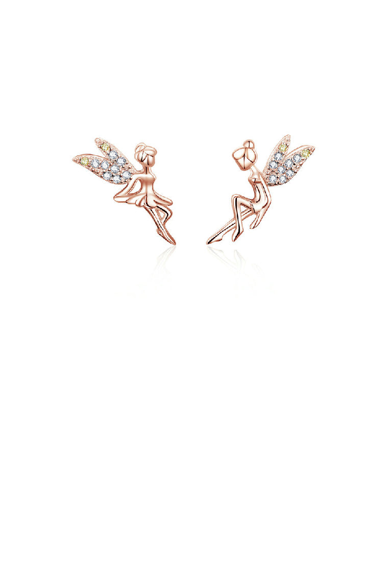 925 Sterling Silver Plated Rose Gold Fashion Temperament Elf Stud Earrings with Cubic Zirconia - Luxurious Look