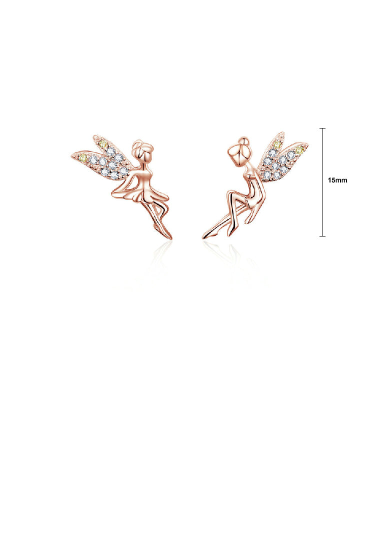 925 Sterling Silver Plated Rose Gold Fashion Temperament Elf Stud Earrings with Cubic Zirconia - Luxurious Look