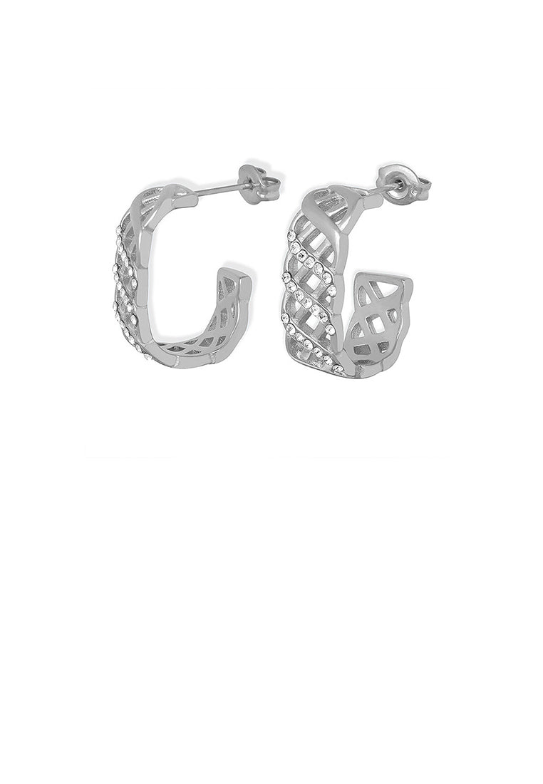 Fashion and Temperament 316L Stainless Steel Hollow Line Geometric Stud Earrings with Cubic Zirconia - Luxurious Look