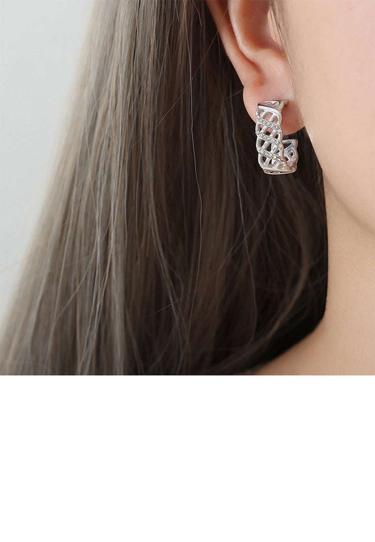 Fashion and Temperament 316L Stainless Steel Hollow Line Geometric Stud Earrings with Cubic Zirconia - Luxurious Look