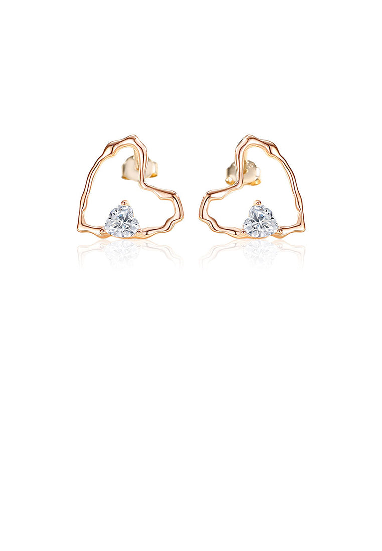 925 Sterling Silver Plated Rose Gold Simple and Fashion Hollow Irregular Heart-shaped Stud Earrings with Cubic Zirconia - Luxurious Look